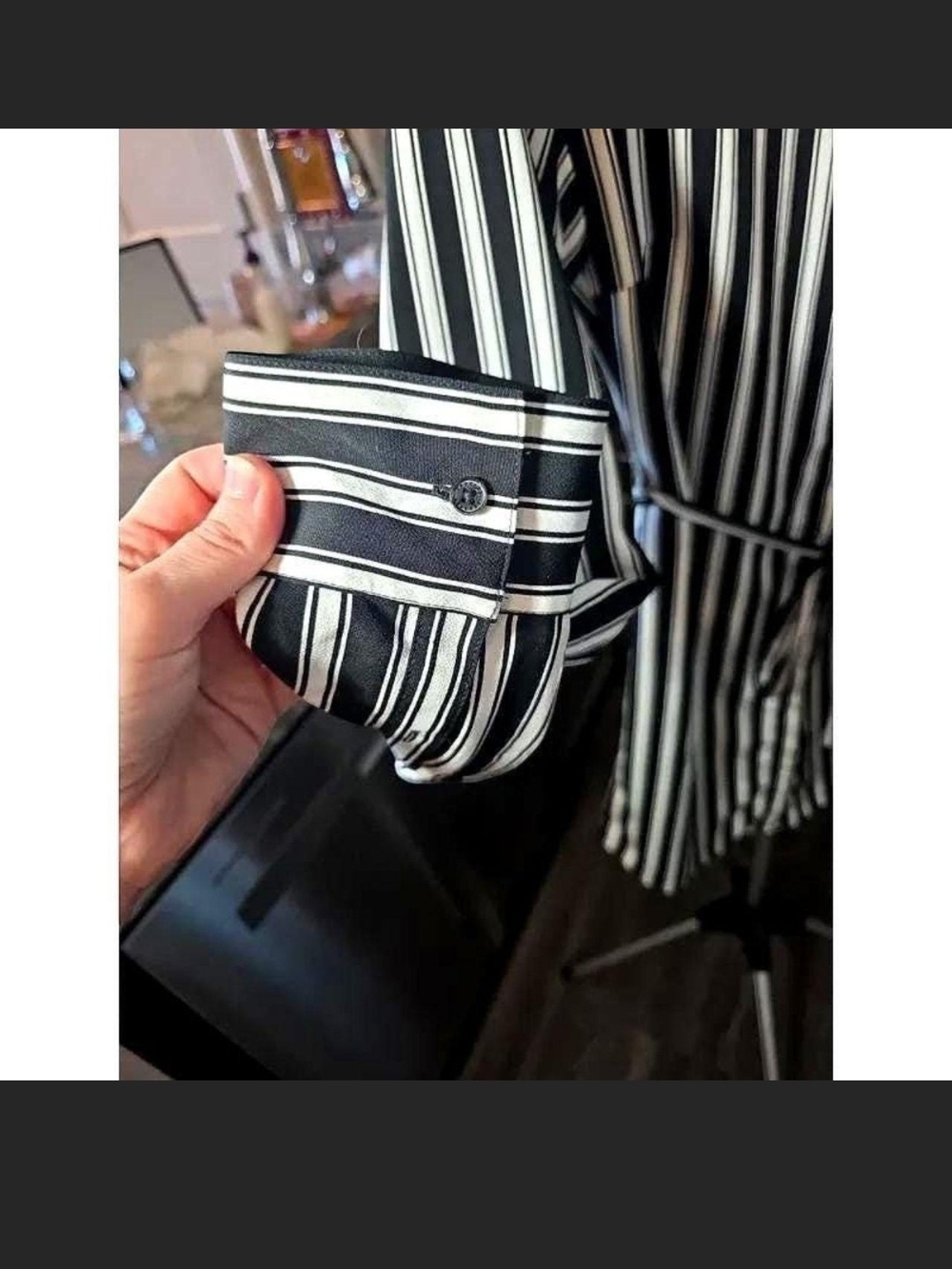 Express Black & White Vertical Stripe Midi Shirt Dress - Picture 7 of 8